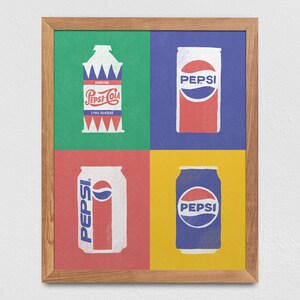 Pepsi Soda Can Evolution Illustration | Vintage Pop Art Packaged Product Prints