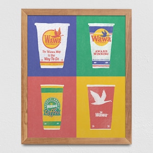 Vintage Wawa Coffee Cup Evolution Illustration | Pop Art Hand Drawn Style Packaged Product Print