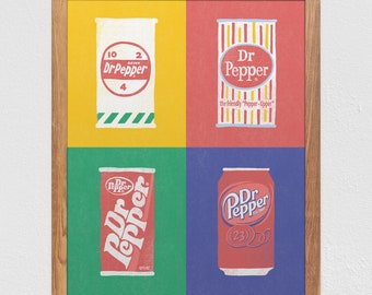 Dr. Pepper Soda Can Evolution Illustration | Vintage Pop Art