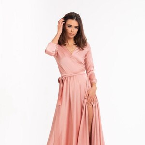 Burgundy Wrap Dress 3/4 Sleeve Long Dress Silk Maxi Dress - Etsy