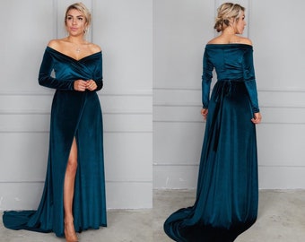 velvet blue maxi dress