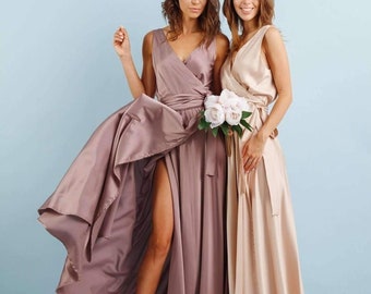 Mauve Bridesmaid Dress, Sleeveless Long Dress, Silk Maxi Dress, Infinity Dress, Bridesmaid Wrap Dress, Bridesmaid Maxi Dress