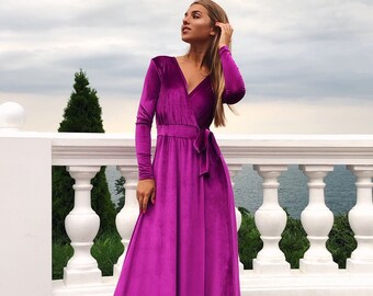 Purple Velvet Dress Long Sleeve Velvet 