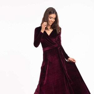 long sleeve velvet wrap dress