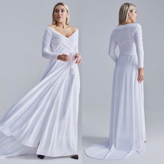 Long sleeve sale white velvet dress