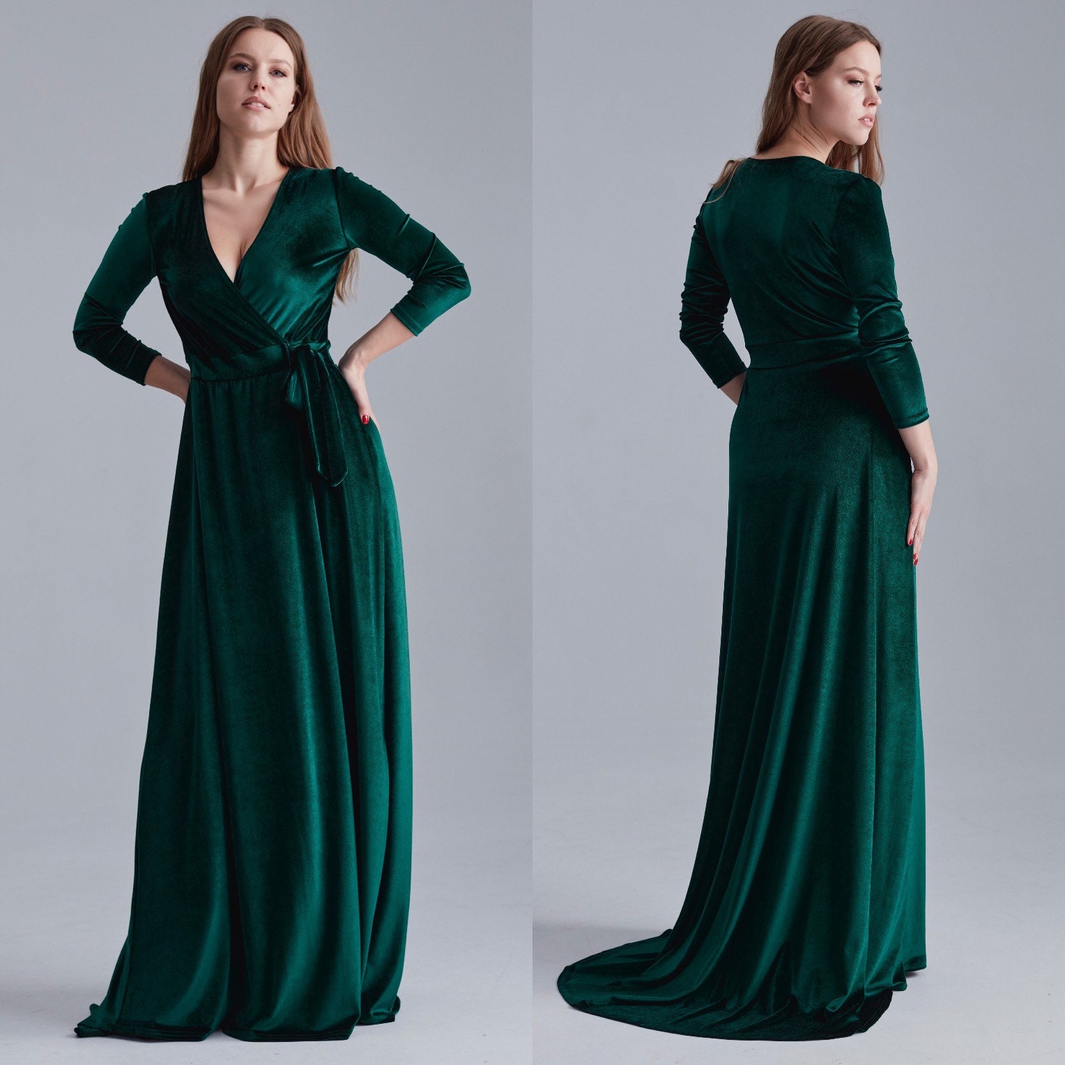 Vestido de terciopelo verde esmeralda con tren vestido de - Etsy México Vestido de terciopelo verde esmeralda con tren vestido de - Etsy México