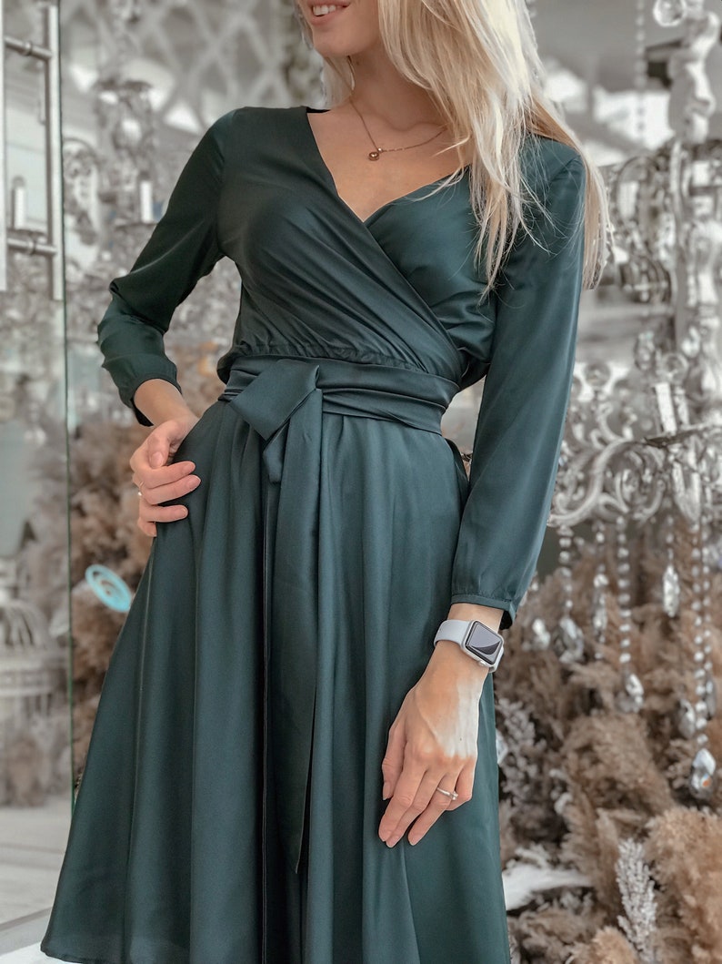 Burgundy Wrap Dress 3/4 Sleeve Short Dress Silk Knee Length - Etsy