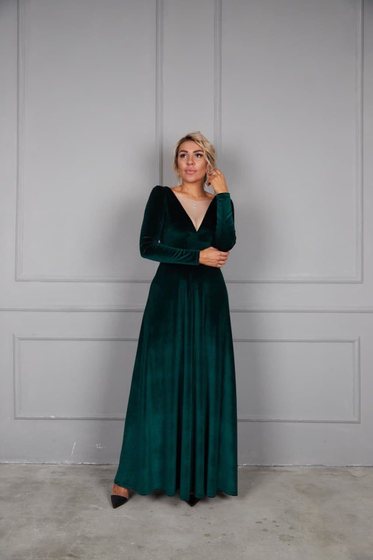 Navy Blue Velvet Dress Vneck Velvet Dress Party Maxi Dress Etsy