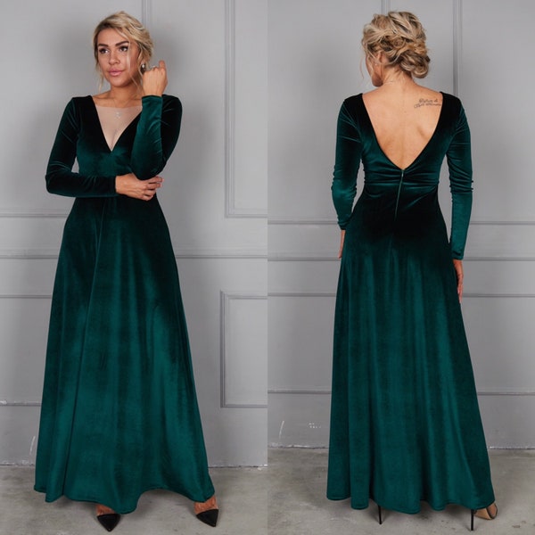 Green Velvet Dress - Etsy