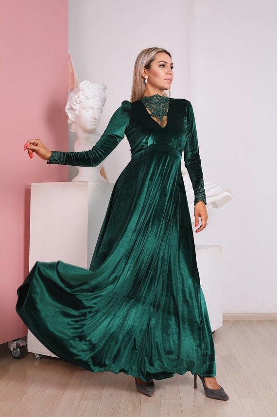 Green Velvet Long Dress