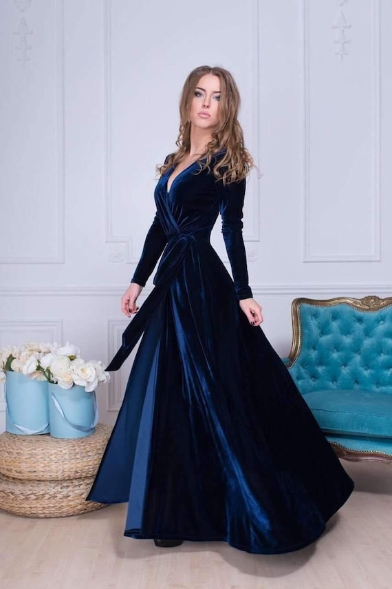 navy blue velvet dress