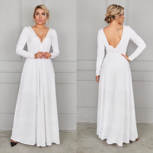 White Velvet Dress, V-Neck Velvet Dress, Party Maxi Dress, Bridesmaid Deep Back Gown, Velvet Bridesmaid Dress, A-line Velvet Dress