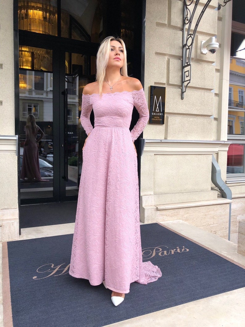 Long Train Wedding Lace Dress Long Lace Dress Bohemian Etsy