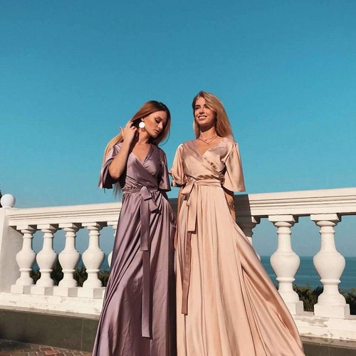 flutter sleeve bridesmaid dress Ivory Sleeves Flowy Chiffon Worry Return Gathered Bust Satin Bridesmaid Dress