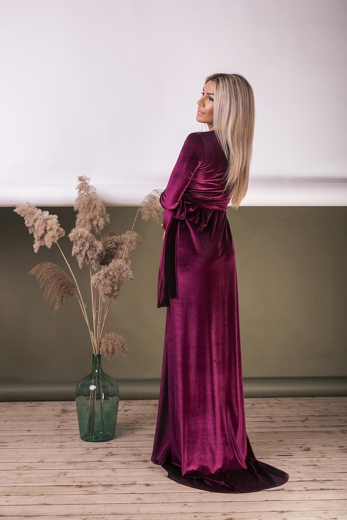 White Velvet Dress with Train Long Sleeve Velvet Dress Etsy