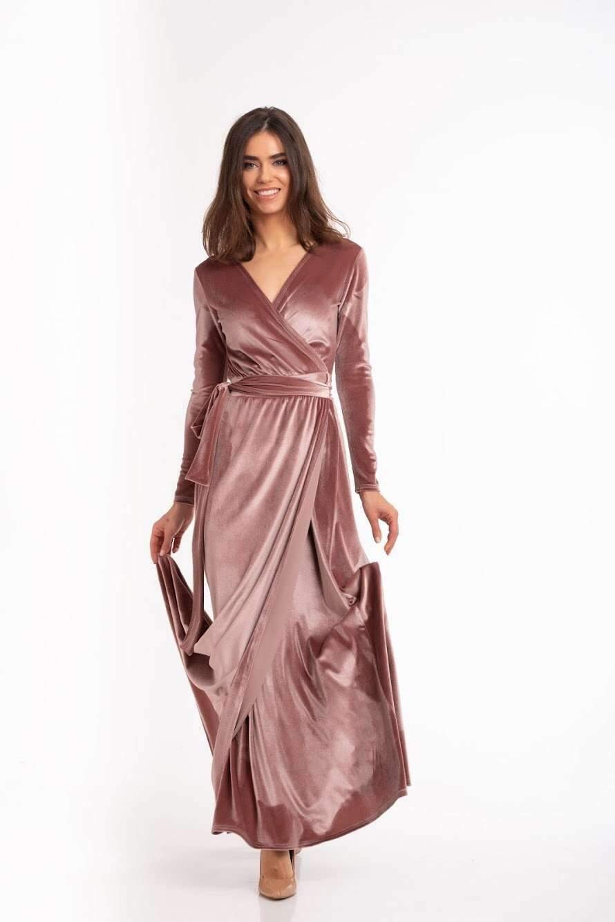 Mauve Velvet Dress Long Sleeve Velvet ...