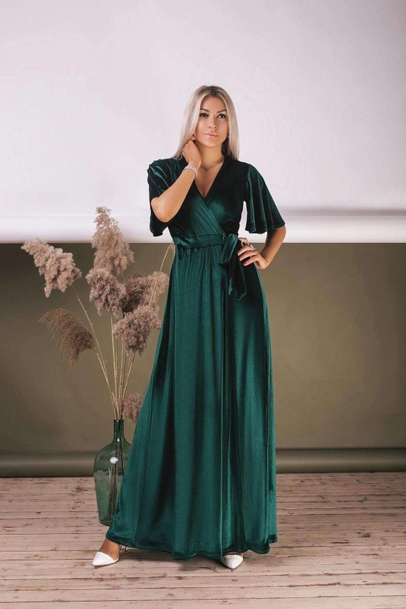 Emerald Green Velvet Dress Flutter ...