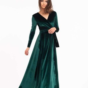 Beige Velvet Dress, Long Sleeve Velvet Dress, Wrap Maxi Dress ...