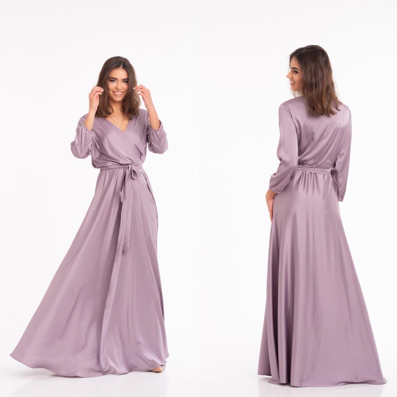 Aquamarine Wrap Dress 3/4 sleeve Long Dress Silk Maxi Dress image 8