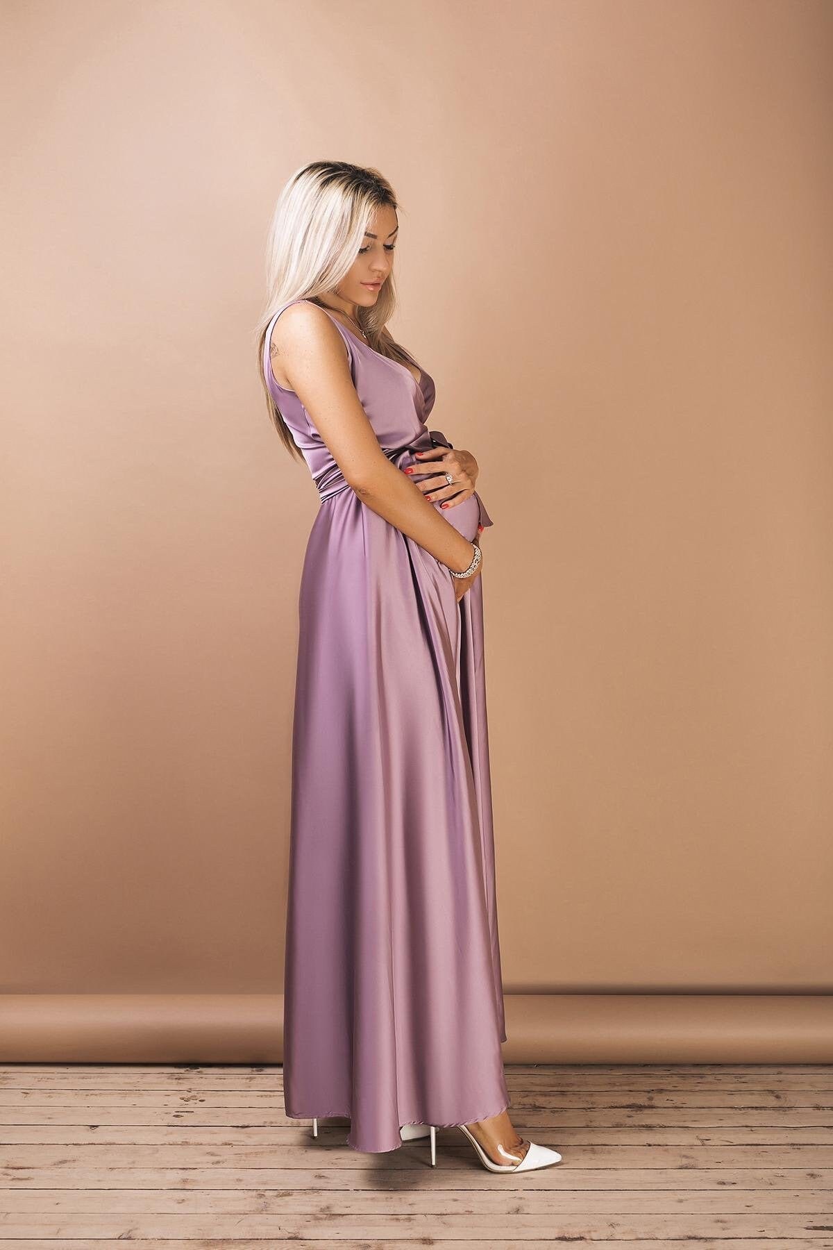 Mauve Maternity Dress Sleeveless Long Dress Silk Maxi Dress Etsy