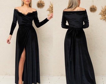 Black Velvet Lace Maxi Dress