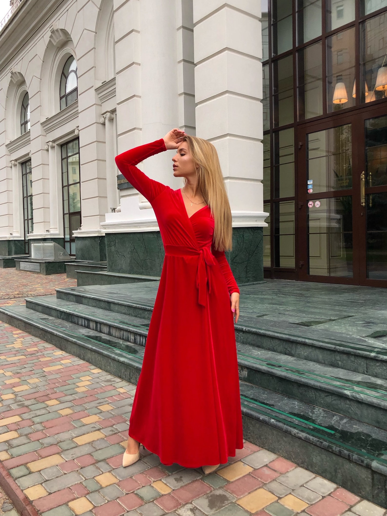 White Velvet Dress Long Sleeve Velvet Dress Wrap Maxi Dress Etsy