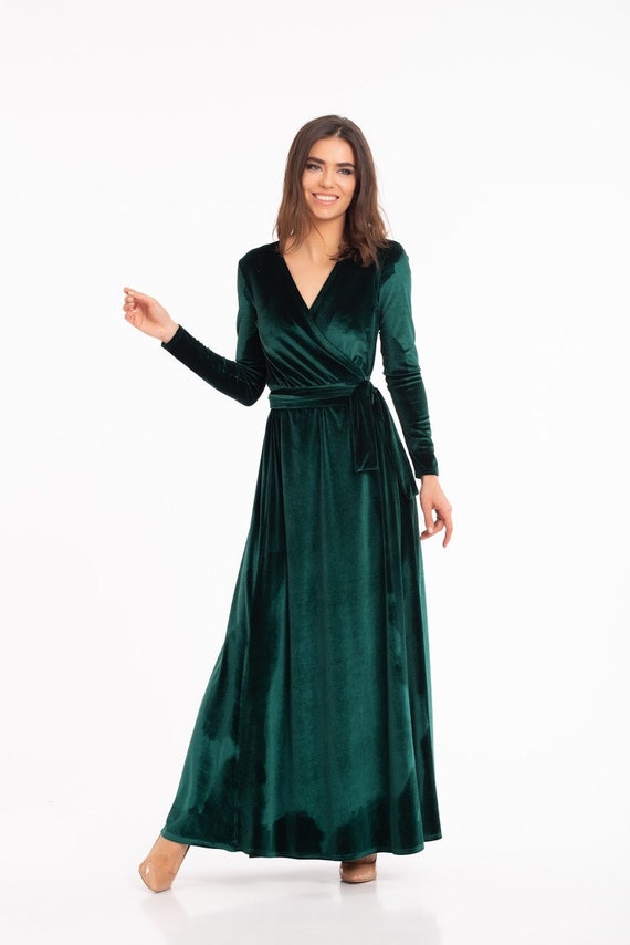 emerald green long sleeve wrap dress
