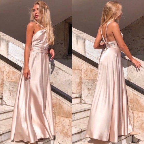 Champagne Silk Dress, Bridesmaid Maxi Dress, Boho Gown, Prom Dress, Beach Wedding Dress, Formal Dress, Boho Maxi dress
