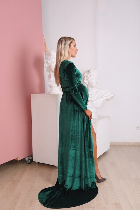 emerald green long sleeve velvet dress