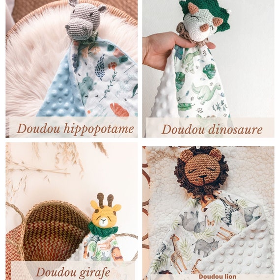Doudou Bebe Crochet Personnalise Lange Plat En Coton Bio Etsy