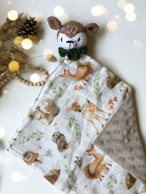 Doudou Bebe Crochet Personnalise Lange Plat En Coton Bio Etsy