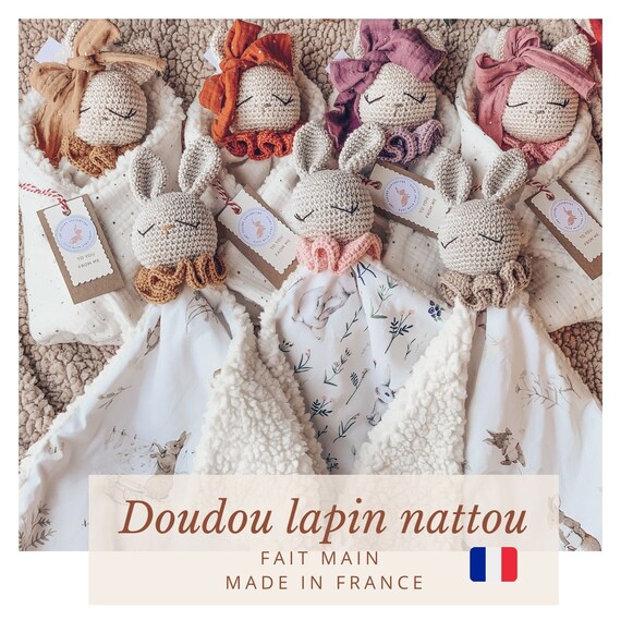 Lapinette Doudou Lapin Crochet Nattou Nin Lange Plat Etsy