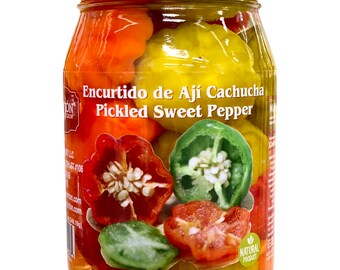 Aji cachucha pickled in vinegar, pickled cachucha pepper, ají dulce pickled in vinegar, (Pintón) 16 oz