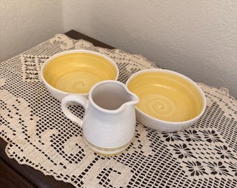 Vintage Franciscan Earthenware Hacienda Gold Pattern Creamer and Two Bowl Set