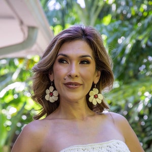 Rosalia Earrings, Sustainable Tagua Nut & Açaí Berry Dangle Earrings, Boho Tribal Floral Jewelry, Hypoallergenic, Handmade in Ecuador