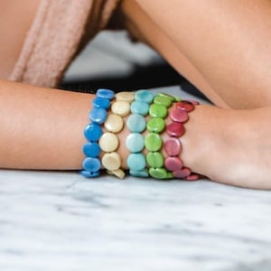 Tagua Beaded Stretch Bracelet, Colorful Boho Bracelet, Handmade Vegan Jewelry, Lightweight Stack Bracelet, Sustainable Gift