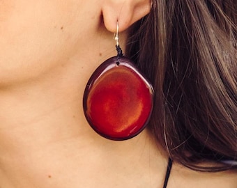 Handmade Tagua Nut Earrings, Dangle Earring, Sustainable Wood & Bead Dangle Earrings, Lightweight Organic Jewelry