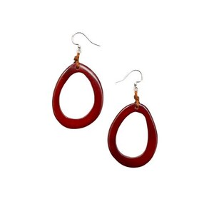 Marianitas Oval Dangle Earrings | Handmade Tagua Bohemian Beaded Jewelry, Lightweight & Nickel-Free | Geometric Design Wooden Seed Earrings Burgundy