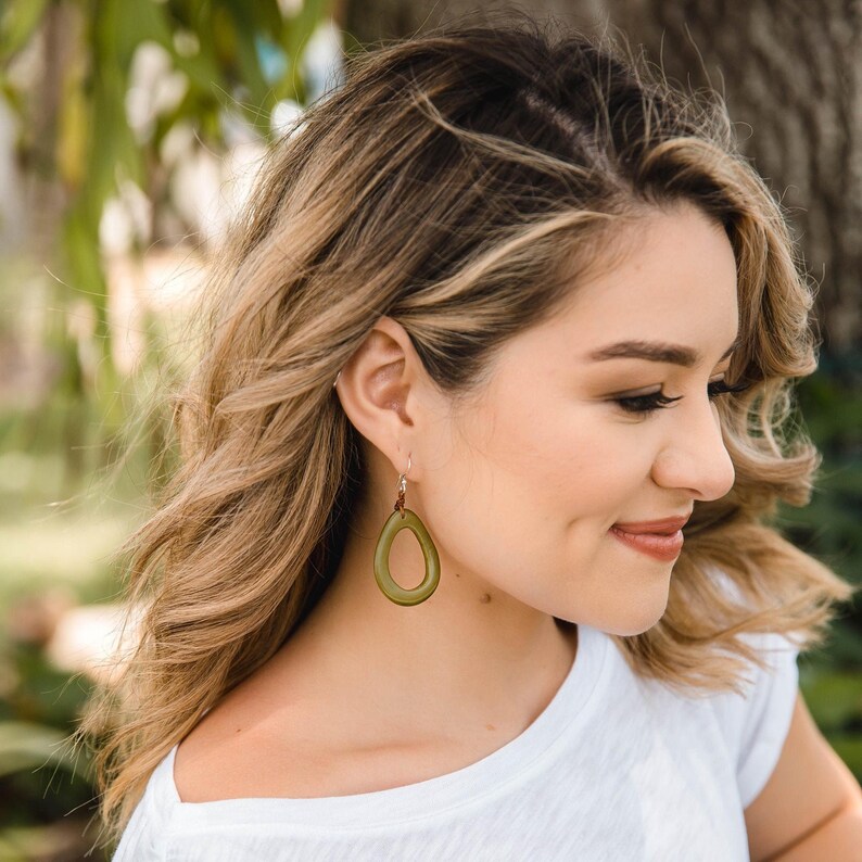 Marianitas Oval Dangle Earrings | Handmade Tagua Bohemian Beaded Jewelry, Lightweight & Nickel-Free | Geometric Design Wooden Seed Earrings image 3