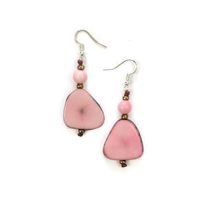Alma Tagua Earrings | Handmade Pink Tagua Nut & Wood Dangle Earrings | Lightweight, Eco-Friendly Jewelry | Hypoallergenic Boho Earring