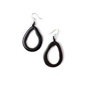 Marianitas Oval Dangle Earrings | Handmade Tagua Bohemian Beaded Jewelry, Lightweight & Nickel-Free | Geometric Design Wooden Seed Earrings Onyx