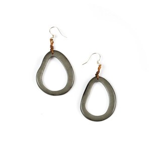 Marianitas Oval Dangle Earrings | Handmade Tagua Bohemian Beaded Jewelry, Lightweight & Nickel-Free | Geometric Design Wooden Seed Earrings Charcoal