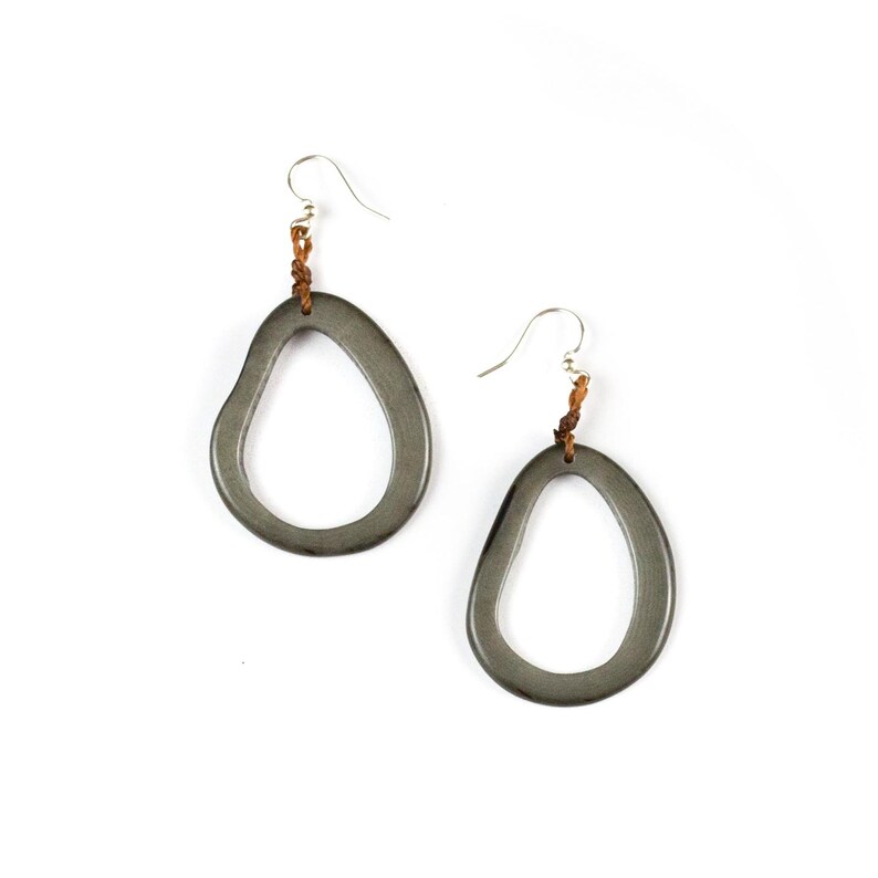 Marianitas Oval Dangle Earrings | Handmade Tagua Bohemian Beaded Jewelry, Lightweight & Nickel-Free | Geometric Design Wooden Seed Earrings Charcoal