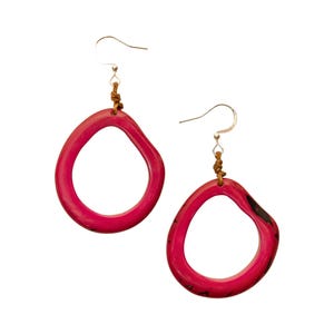 Marianitas Oval Dangle Earrings | Handmade Tagua Bohemian Beaded Jewelry, Lightweight & Nickel-Free | Geometric Design Wooden Seed Earrings Magenta
