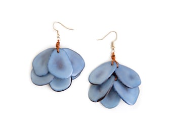 Tagua Nut Cascade Earrings, Linking  Butterfly Wings  Tagua  Bead Earrings, Adjustable French Hook Earrings, Handmade  Ecuador Earrings