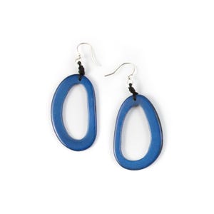 Marianitas Oval Dangle Earrings | Handmade Tagua Bohemian Beaded Jewelry, Lightweight & Nickel-Free | Geometric Design Wooden Seed Earrings Azul