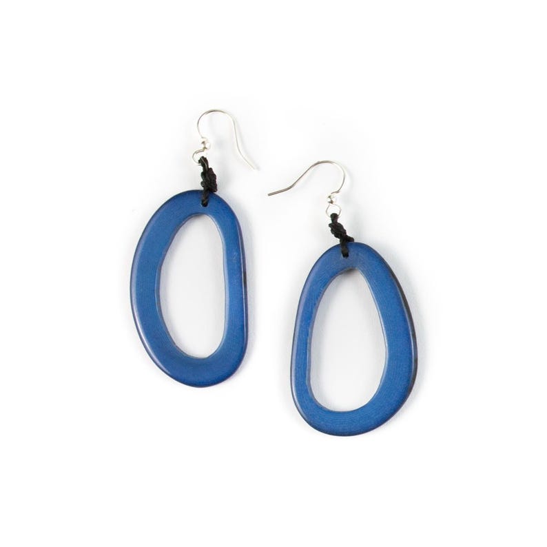 Marianitas Oval Dangle Earrings | Handmade Tagua Bohemian Beaded Jewelry, Lightweight & Nickel-Free | Geometric Design Wooden Seed Earrings Azul
