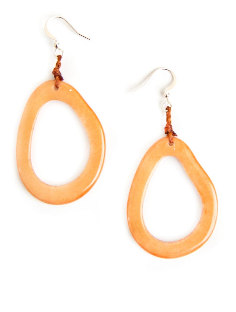 Marianitas Oval Dangle Earrings | Handmade Tagua Bohemian Beaded Jewelry, Lightweight & Nickel-Free | Geometric Design Wooden Seed Earrings Melon