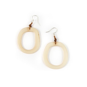 Marianitas Oval Dangle Earrings | Handmade Tagua Bohemian Beaded Jewelry, Lightweight & Nickel-Free | Geometric Design Wooden Seed Earrings Ivory