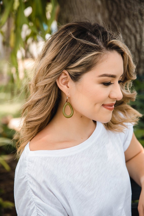 Marianitas Oval Dangle Earrings | Handmade Tagua Bohemian Beaded Jewelry, Lightweight & Nickel-Free | Geometric Design Wooden Seed Earrings